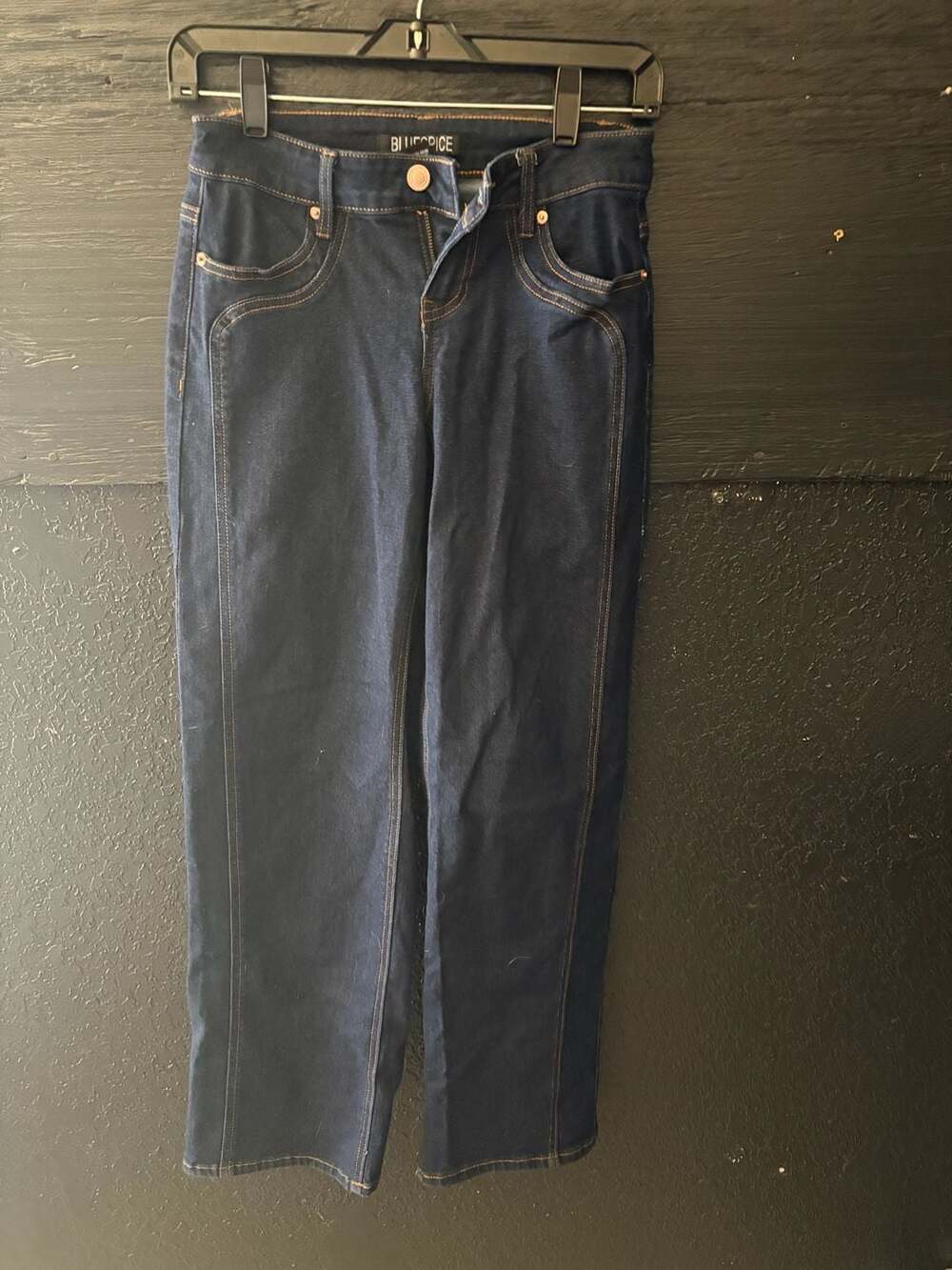 Blue Spice Dark Wash Straight Leg Jeans with Contrast Stitching Size 0